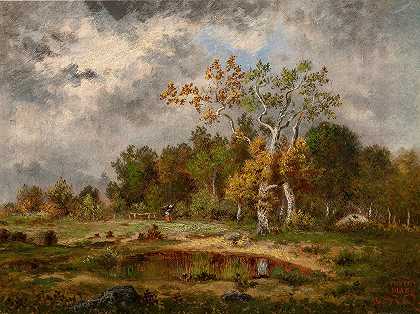 “水仙维吉尔·迪亚兹·德拉佩尼亚（Narcisse Virgile Diaz d e la Peña）在Oree Un Bois dUn Mare d附近的树林