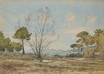 亨利·约瑟夫·哈皮格尼斯（Henri Joseph Harpignies）在安提比斯（Antibes）附近的胡安·莱斯·平斯（Juan les Pins）湾（Gulf of Juan les Pins）的景色