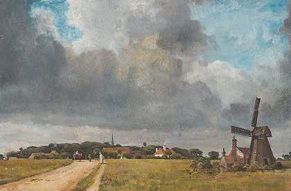 牛津大学威廉·透纳的《乡村与风车的风景》
