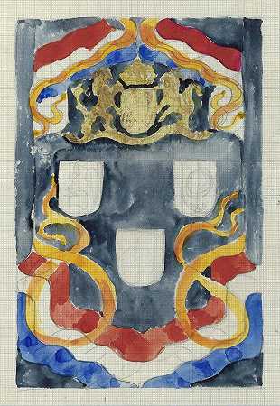 Carel Adolph Lion Cachet用国家徽章、旗帜和横幅装饰设计