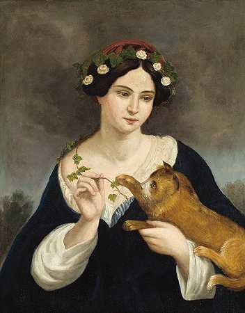 胡安·科德罗的《一个带着猫和常春藤的女人的肖像》