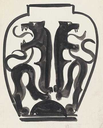 Carel Adolph lion Cachet设计的狮子图案花瓶
