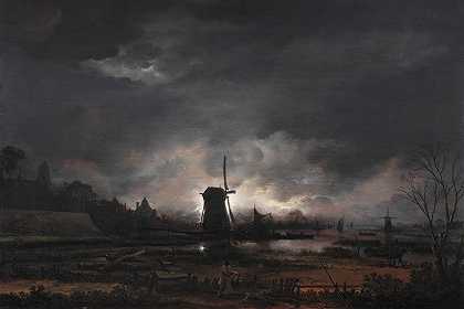 阿尔特·范德内尔的《风车月光风景》
