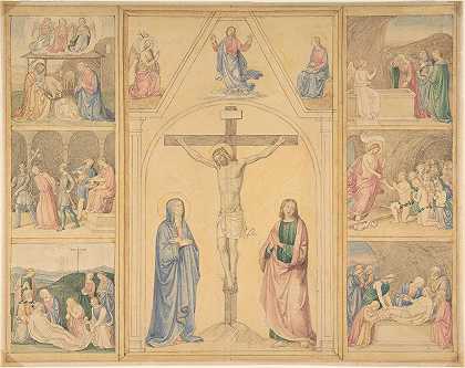 爱德华·冯·斯坦尔的《十字架上的基督与基督生活的六个场景》