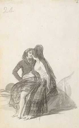 弗朗西斯科·德·戈亚的《坐在岩石上的恋人》