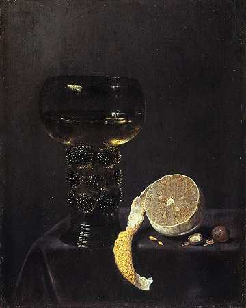 《酒杯和切柠檬的静物》，作者：Jan Jansz.van De Velde III