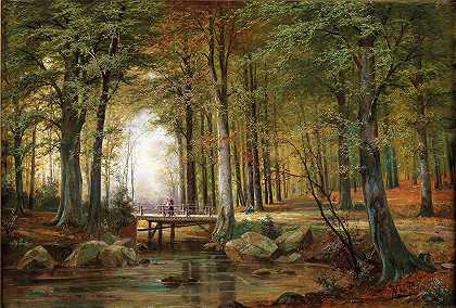 雅各布斯·约翰内斯·范·普滕的《一个有溪有桥的森林风景》