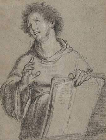 贝尔纳多·斯特罗齐（Bernardo Strozzi）的《持书和长器具的僧侣半身研究》