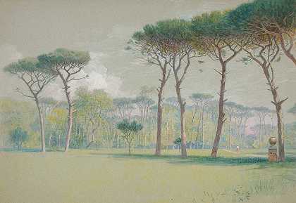埃德温·奥斯汀·艾比（Edwin Austin Abbey）的《富萨诺城堡风景——广阔的草坪和树木》（Castel Fusano）