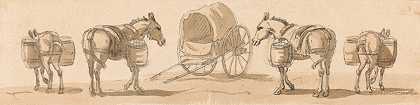 保罗·桑德比的《四匹骡子和一辆手推车》