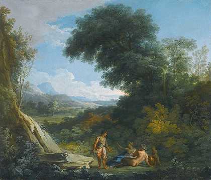 安德烈亚·洛泰利的《一个牧神和一个斜躺在风景中的尼姆夫》