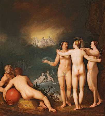 “科内利斯·科内利兹·范·哈勒姆（Cornelis Cornelisz Van Haarlem）的《三个恩典》（Three Graces Aglaia）的寓言场景