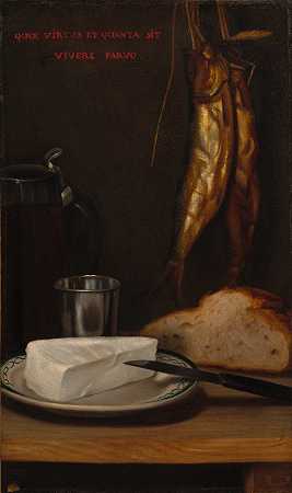 亚历山大·加布里埃尔·迪坎普的《鲱鱼、面包和奶酪的静物》