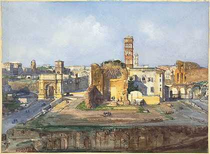 伊波利托·卡菲的《罗马论坛附近的提图斯拱门、维纳斯神庙和罗马》