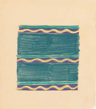 “镶嵌桌面的各种小草图。”【温诺德·赖斯设计的绿色线条和黄色波浪图案