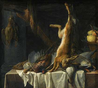 Pieter van Boucle的《一只死兔子、一只鸭子、一只野鸡和一只家禽的静物生活》