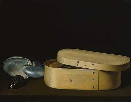 塞巴斯蒂安·斯托斯科夫的《贝壳与木屑盒的静物》