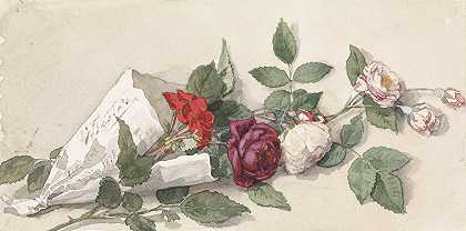 Willem de Famars Testas的《玫瑰和天竺葵的花束》