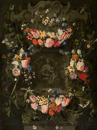 雅各布·丹尼斯的《被花环包围的神圣家庭》