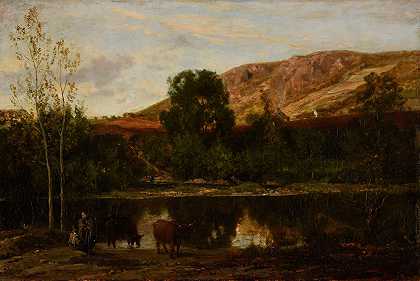 “风景，池塘，查尔斯·弗朗索瓦·道比尼