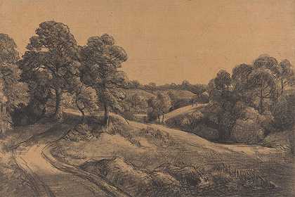 约翰·康斯特布尔的《带凹陷道路的木坡》