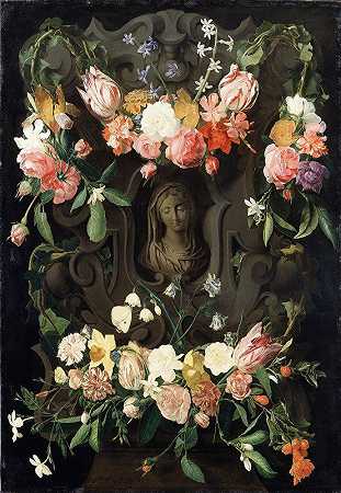 Daniel Seghers的《带圣母像的卡通车周围的花》
