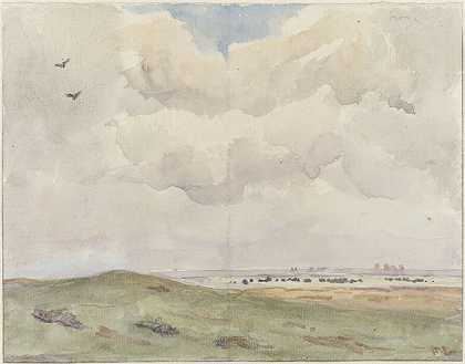 弗兰斯·史密塞特的《沙丘风景与羊群》