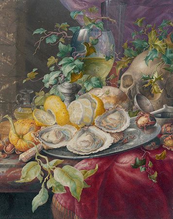 赫尔曼·亨斯滕堡的《牡蛎与骷髅的瓦妮塔斯静物》