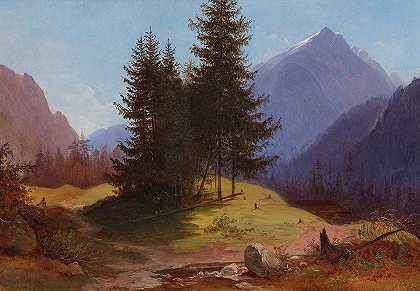 弗兰茨·斯坦菲尔德的《树木和樵夫的风景》