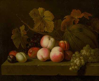 雅各布·波哥大的《桃子、葡萄、李子和甜瓜的静物》