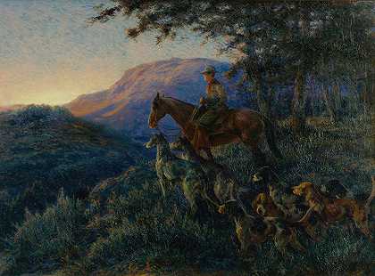 埃德蒙·亨利·奥斯特豪斯的《漫长一天的狩猎后享受日落》