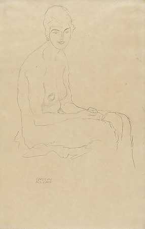 古斯塔夫·克里姆特的《裸体坐在右边》