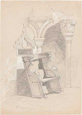 约翰·塞尔·科特曼（John Sell Cotman）的《带椅子的废墟教堂内部草图》
