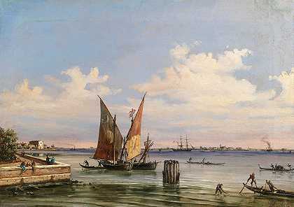 Giovanni Grubacs的《环礁湖全景图，圣埃莱纳岛和丽都在后面》
