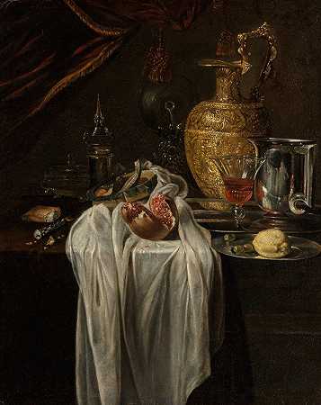 Willem Kalf的《水壶、器皿、柠檬、杏仁糖和石榴的静物》