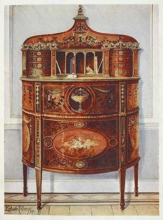 “镶嵌和涂漆的缎木书桌柜，由埃德温·弗利（Edwin Foley）安装