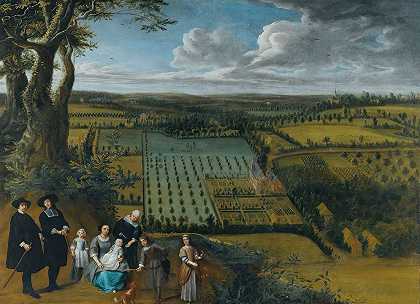 “一幅据说是范德维特家族的家庭肖像，吉莉斯·范·蒂尔博尔在俯瞰他们庄园的一座楼上描绘