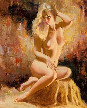《坐着的金发裸体》作者：厄尔·莫兰