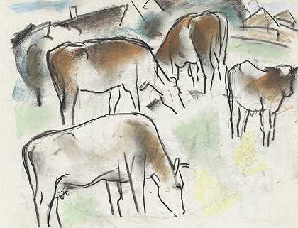 Leo Gestel的《风景中的几头牛》