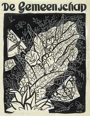 Leo Gestel的《社区》封面设计，蝴蝶围绕树叶和花朵飞舞