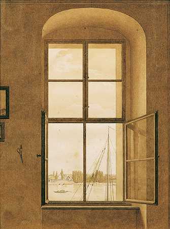 卡斯帕·大卫·弗里德里希（Caspar David Friedrich）从艺术家工作室（右窗）观看