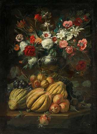 亚伯拉罕·布鲁格尔的《花瓶里的花和桌子上的水果》