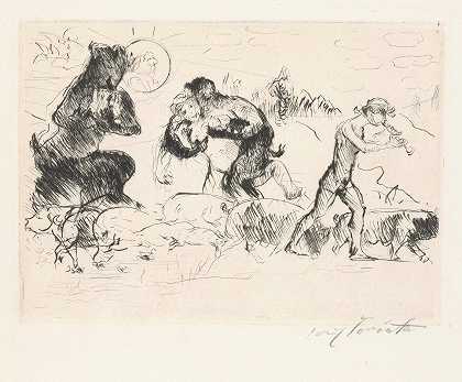 洛维斯·科林斯的《萨特斯，一只仙女，一只牧神和一只驯服的猪》