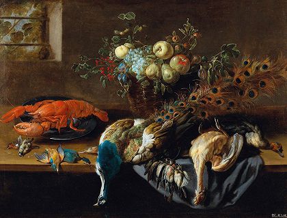 阿德里安·范·乌得勒支的《孔雀、水果、水煮龙虾和鸟食》