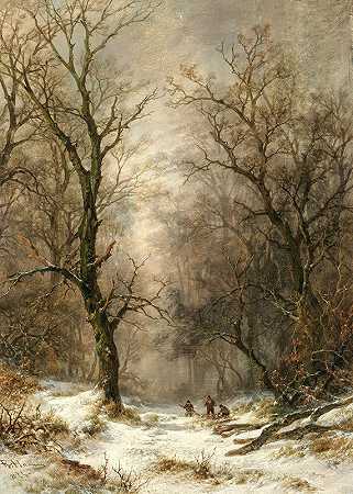 雷米吉乌斯·阿德里安斯·范·哈宁的《冬季森林里的伐木工人》