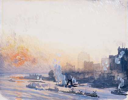 《冬日日落，纽约港》约瑟夫·彭内尔著