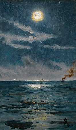 阿尔弗雷德·史蒂文斯的《平静的月光海上场景》
