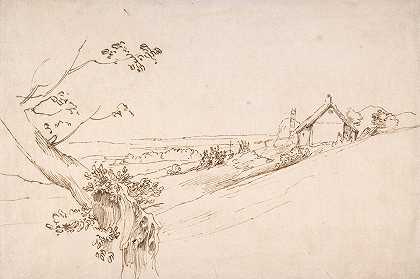 Anthony van Dyck的《有一棵树冠的树和一个农场的风景》