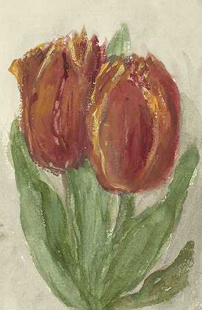 Sientje Mesdag Van Houten的《两朵红色郁金香》