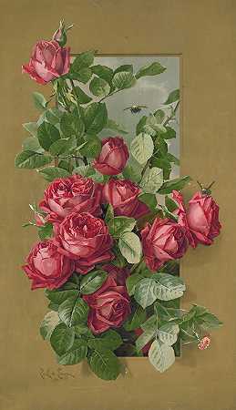 保罗·德·朗普雷的《透过窗户生长的红玫瑰》